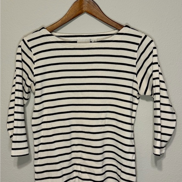 L.L. Bean Black and White Striped Heritage Mariner Top 3/4 Sleeve- Size Large - Picture 4 of 5